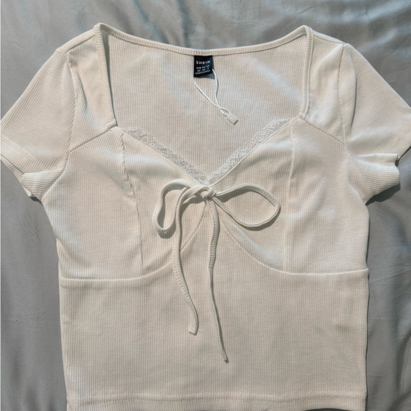 SHEIN White Lace-Trimmed Crop Top Brand New - Picture 1 of 2